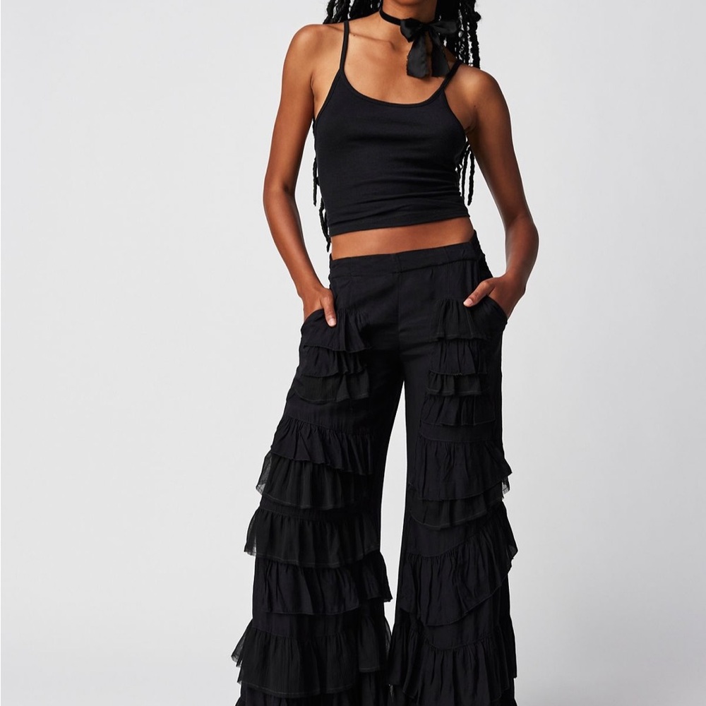 Free People Black Ruffled Flare Pants
